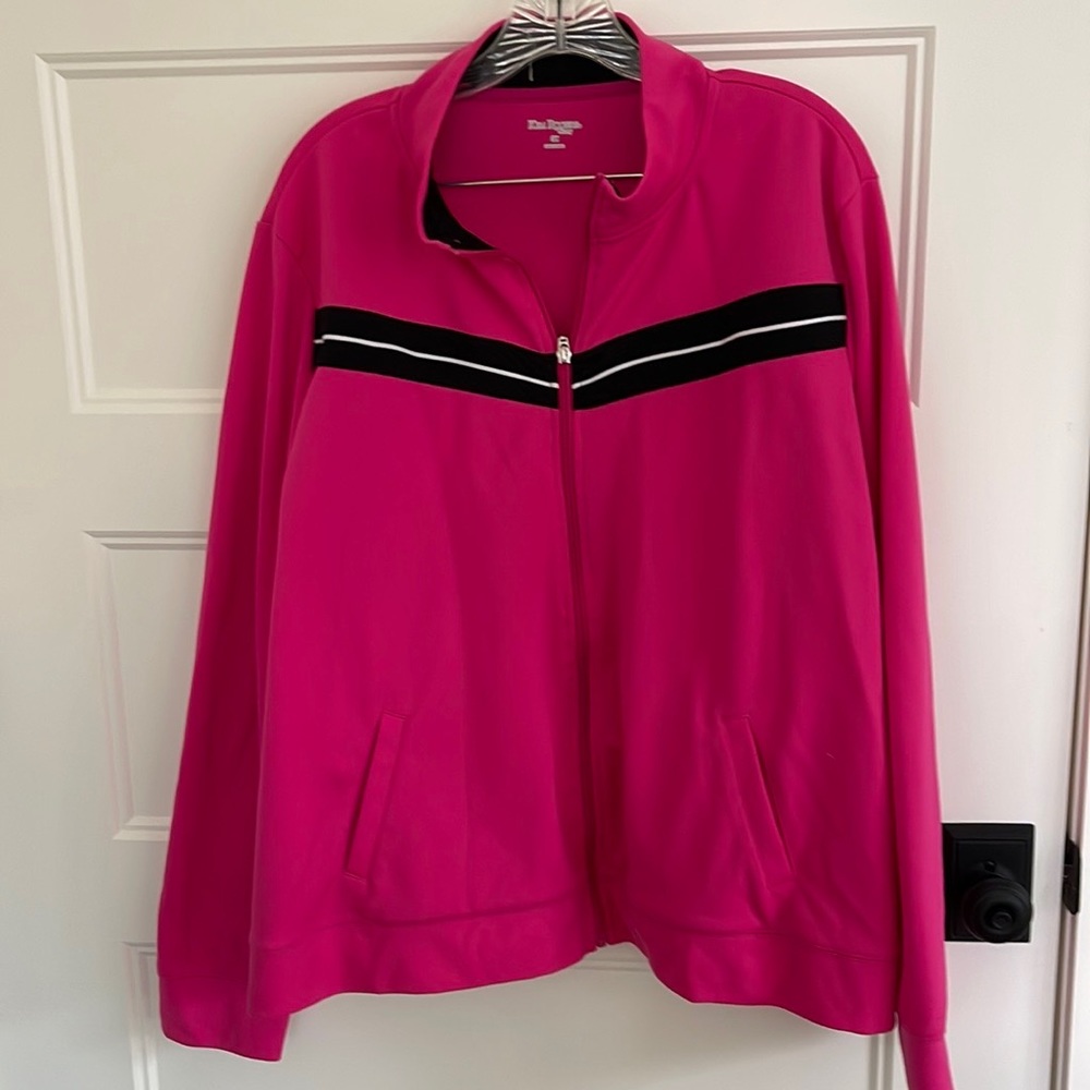 Kim Rogers, curviy athletic jacket, zip up 3X, pink, and black